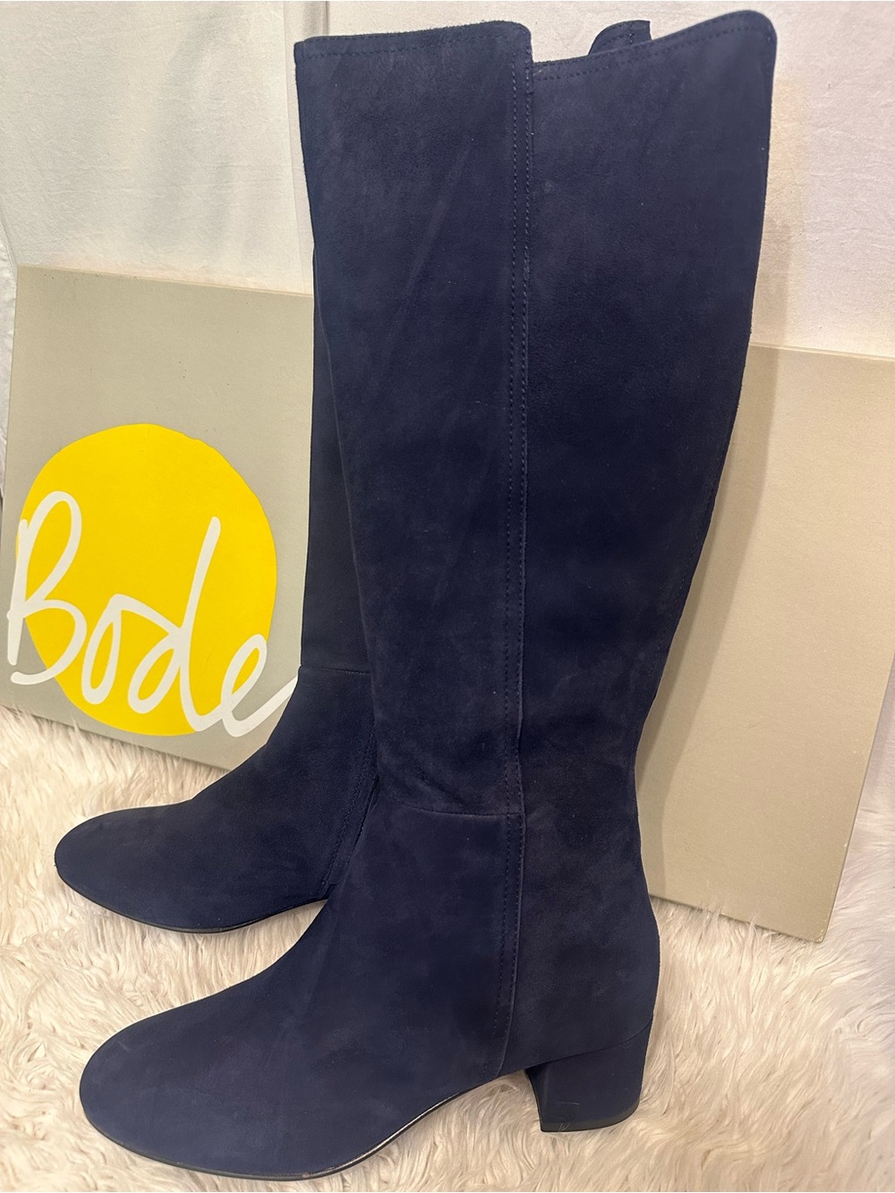 Boden Navy Suede Knee High Boots Block Heel EU 42 US 11 NWB